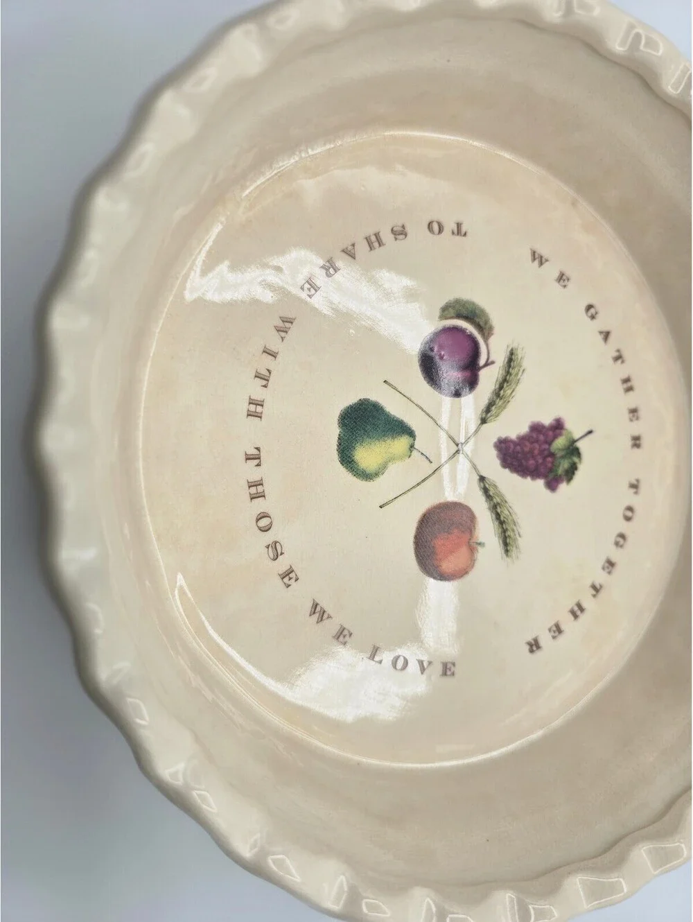 Vintage Americana Arts & Crafts Thanksgiving Pie Dish Attrib Russ Berrie